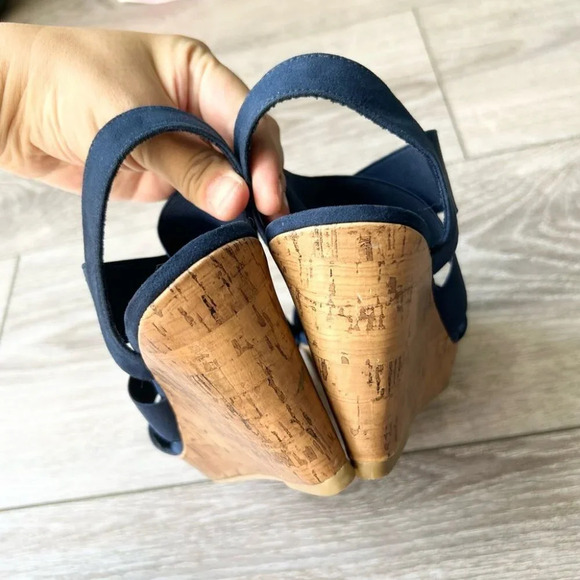 American Eagle Ryan Blue Cork Wedge Sandals - Picture 9 of 13